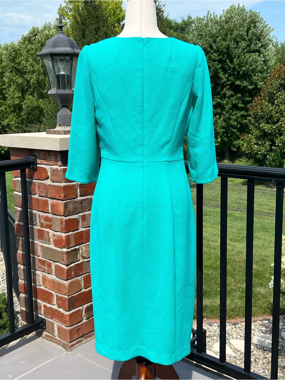 Black Halo Turquoise Teal Sheath Dress 3/4 Sleeve Career Cocktail Dress - Picture 6 of 16